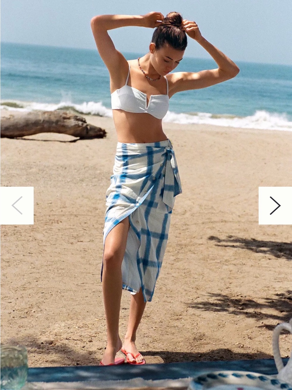 Maeve Asymmetric Gingham Blue Wrap Skirt 4